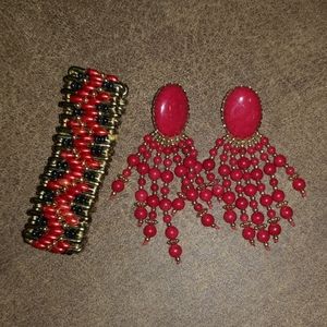 Burnt Orange beaded earrings and bracelet